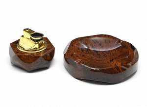Пепельница из обсидиана 115*115*22мм, +Зажигалка 70*70*50мм