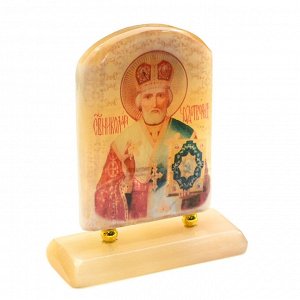 Икона из селенита "Николай Чудотворец" на подставке, 65*27*80мм