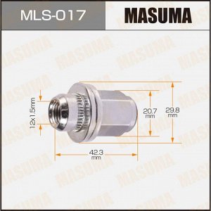 Гайка колесная Masuma MLS-017, закрытая, для Toyota, M12x1.5(R), длина 42.3мм, с прессшайбой 30мм, под ключ 21мм