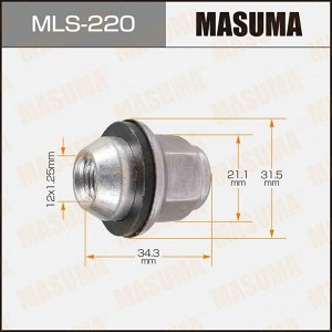 Гайка колесная Masuma MLS-220, закрытая, для кроссоверов Nissan, M12x1.25(R), длина 34.3мм, с прессшайбой 31.5мм, под ключ 21мм