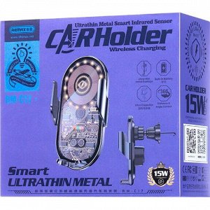 Держатель для телефона Remax CarHolder Wireless Charging, в дефлектор, поворотный, с функцией беспроводной зарядки (15Вт, Lightning), чёрный, арт. RM-C17