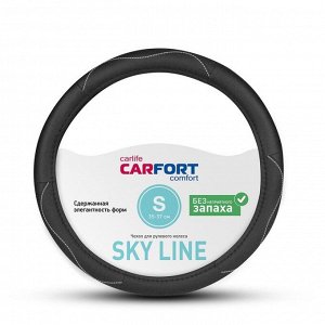 Оплетка на руль CARFORT SKY LINE, кожа, черный цвет, размер S (35-37см)