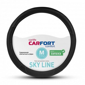 Оплетка на руль CARFORT SKY LINE с перфорацией, кожа, черный цвет, размер M (37-39см)