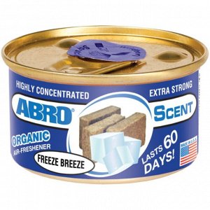 Ароматизатор на торпедо ABRO Органик Freeze Breeze (Освежающий бриз), с растительным наполнителем, баночка 42г, арт. AS-560-FB