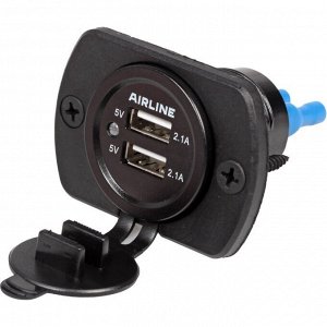 Розетка встраиваемая Airline, 12/24В, 2хUSB (5В, 2.1А), влагозащитная, арт. AEBJ205