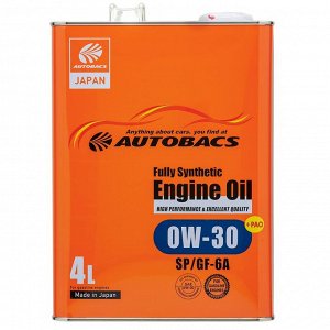 Масло моторное Autobacs Engine Oil 0w30, синтетическое, API SP, ILSAC GF-6A, для бензинового двигателя, 4л, арт. A01508398 (Япония)