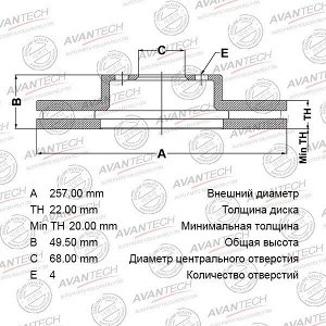 Диск тормозной Avantech, арт. BR0230S