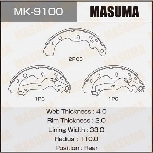 Колодки тормозные барабанные Masuma, комплект на ось (4 шт), арт. MK-9100