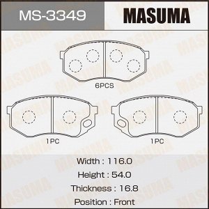 Колодки тормозные дисковые Masuma передние, комплект на ось (4 шт), арт. MS-3349