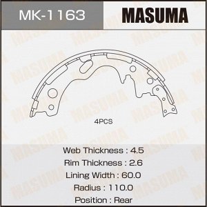 Колодки тормозные барабанные Masuma, комплект на ось (4 шт), арт. MK-1163