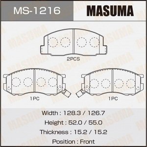 Колодки тормозные дисковые Masuma передние, комплект на ось (4 шт), арт. MS-1216
