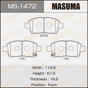 Колодки тормозные дисковые Masuma передние, комплект на ось (4 шт), арт. MS-1472