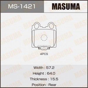 Колодки тормозные дисковые Masuma задние, комплект на ось (4 шт), арт. MS-1421