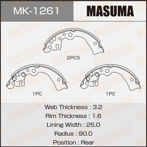 Колодки тормозные барабанные Masuma, комплект на ось (4 шт), арт. MK-1261