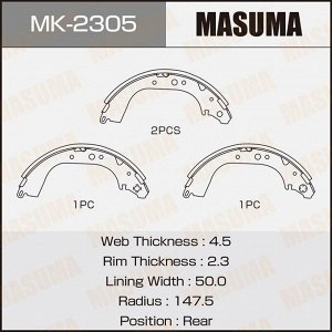 Колодки тормозные барабанные Masuma, комплект на ось (4 шт), арт. MK-2305