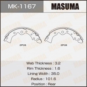 Колодки тормозные барабанные Masuma, комплект на ось (4 шт), арт. MK-1167