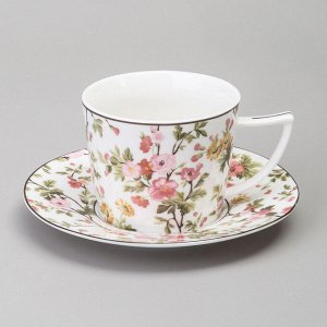 Фарфоровый чайный набор "Blossom" на 6 персон (12 предметов, 250 мл) с цветочным дизайном — идеальный подарок в стильной упаковке, 1 шт.