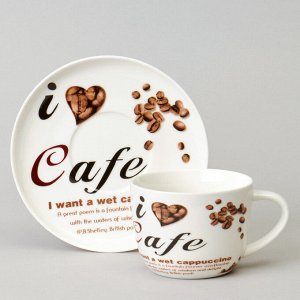 Чайный набор "Coffee Mania" на 6 персон, 12 предметов, 250 мл - идеальный выбор для кофейных вечеров, 1 шт.