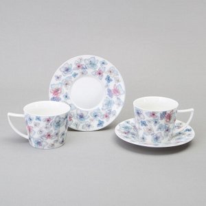 Подарочный чайный набор из фарфора "Blossom" на 2 персоны с цветочным дизайном, 250 мл, в красивой упаковке, 1 шт.