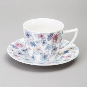 Подарочный чайный набор из фарфора "Blossom" на 2 персоны с цветочным дизайном, 250 мл, в красивой упаковке, 1 шт.