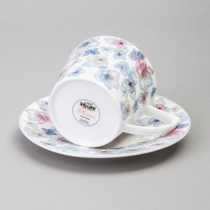 Подарочный чайный набор из фарфора "Blossom" на 2 персоны с цветочным дизайном, 250 мл, в красивой упаковке, 1 шт.