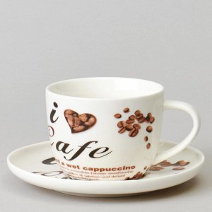 Чайно-кофейный набор из фарфора "Coffee Mania" на 2 персоны, 4 предмета по 250 мл, современный дизайн, подходит для СВЧ и ПММ, TM Lefard, 1 шт.