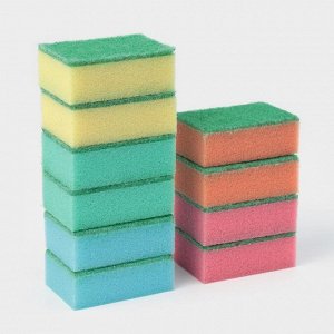 Набор губок для посуды с чистящим слоем Доляна «Макси», 9x6x3.5 см, 10 шт.