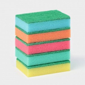 Набор губок для посуды с чистящим слоем Доляна «Супер», 10x7x2.5 см, 5 шт.