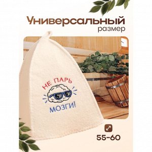 Шапка для бани и сауны, с вышивкой «Не парь мозги», полиэфир 70%, шерсть 30%, «Добропаровъ»