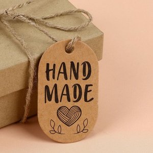 Набор бирок с джутом и наклейками «Hand made», крафтовый, 10 шт., 3.5x6 см/6 шт., 4x4 см