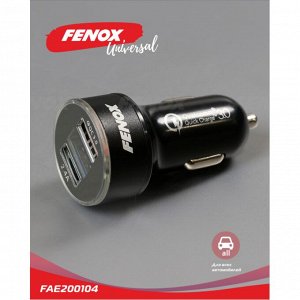 Зарядное устройство в прикуриватель Fenox, 12/24В, 2хUSB (5В/2.4А, 6.5В/3А), с функцией быстрой зарядки Quick Charge 3.0, арт. FAE200104