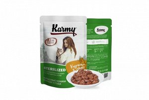 Корм влажный KARMY STERILIZED для взрослых кастрированных котов и стерилизованных кошек с курицей в соусе пауч 80 гр