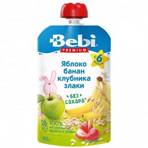 Пюре BEBI PREMIUM 90г Яблоко, банан, клубника, злаки м/у 1х10