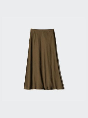 UNIQLO - атласная юбка макси - 36 BROWN