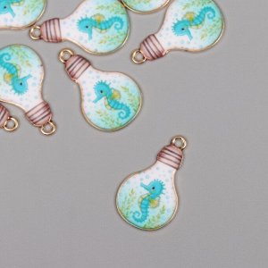 Декор для творчества металл, эмаль «Морской конёк в лампочке», 2.8x1.6 см