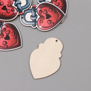 Декор для творчества дерево «Сердце-замочек», набор 5 шт., 5.5x3.7x0.3 см