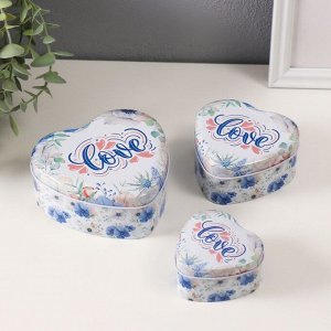 Набор шкатулок для хранения мелочей, украшений «Сердце. Любовь», 3 шт., металл, 10.5*12.6*5 см