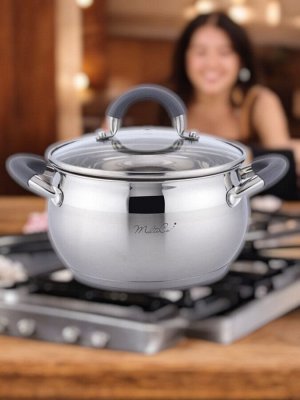 Кастрюля из нержавеющей стали 4.9 л, D 22 см, стеклянная крышка, силиконовые ручки, (подходит для индукции)