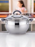 Кастрюля из нержавеющей стали 4.9 л, D 22 см, стеклянная крышка, силиконовые ручки, (подходит для индукции)