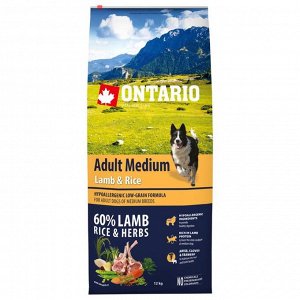 СуXой корм Ontario для собак, ягненок и рис, 12 кг.