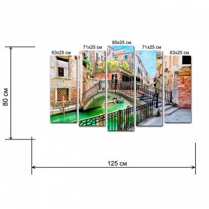 Модульная картина на подрамнике "Городской мостик", 2 — 63?25, 2 — 71?25, 1 — 80?25, 125?80 см