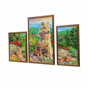 Модульная картина "Волки в летнем лесу" 33*40-1, 39*59-1, 27*45-1, 60х100 см