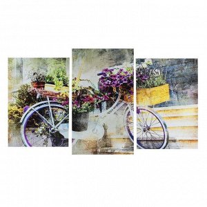 Картина модульная на подрамнике "Цветочный велосипед" 2-30х44,5 1-30х51,5; 55х100 см