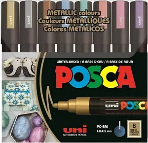 Маркеры Posca PC-5M акриловые водостойкие (набор 8 цветов с металлическим эффектом), Япония