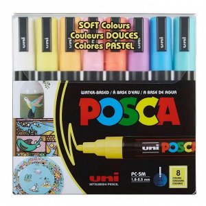Маркеры Posca PC-5M акриловые водостойкие (набор 8 пастельных цветов), Япония