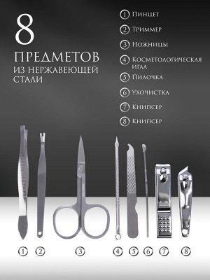 Набор маникюрный «Фактура», 8 предметов, в футляре, цвет чёрный