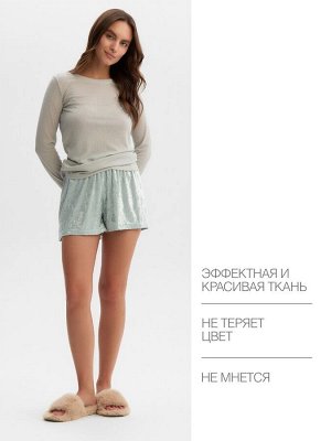 Пижама женская (лонгслив, шорты) KAFTAN «Бархат», мятная