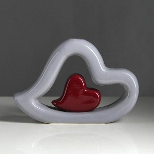 Ваза "Сердце в сердце", красный, серый цвет, 21 см, керамика