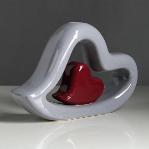 Ваза "Сердце в сердце", красный, серый цвет, 21 см, керамика