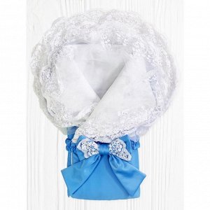 Конверт-одеяло "Janet" Голубое с Белым Кружевом Флис Зима